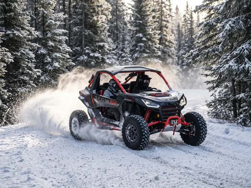 Segway Villain side-by-side on a snowy forest trail